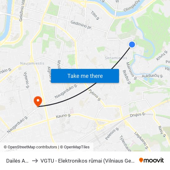 Dailės Akademija to VGTU - Elektronikos rūmai (Vilniaus Gedimino technikos universitetas) map