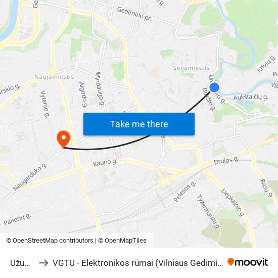 Užupio St. to VGTU - Elektronikos rūmai (Vilniaus Gedimino technikos universitetas) map