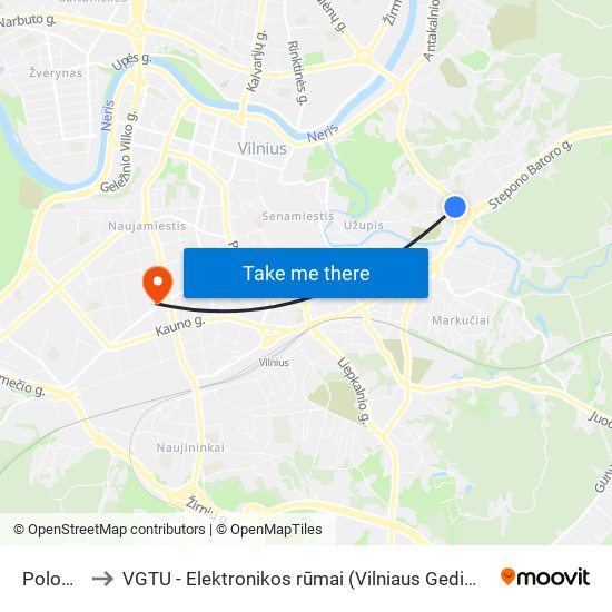 Polocko St. to VGTU - Elektronikos rūmai (Vilniaus Gedimino technikos universitetas) map