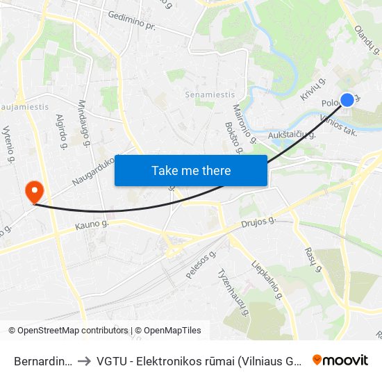 Bernardinų Kapinės to VGTU - Elektronikos rūmai (Vilniaus Gedimino technikos universitetas) map