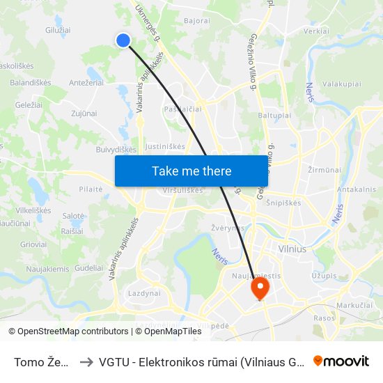 Tomo Žebrausko St. to VGTU - Elektronikos rūmai (Vilniaus Gedimino technikos universitetas) map