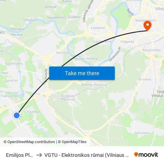 Emilijos Pliaterytės St. to VGTU - Elektronikos rūmai (Vilniaus Gedimino technikos universitetas) map