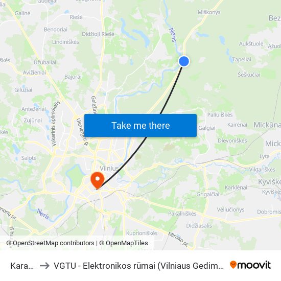 Karačiūnai to VGTU - Elektronikos rūmai (Vilniaus Gedimino technikos universitetas) map