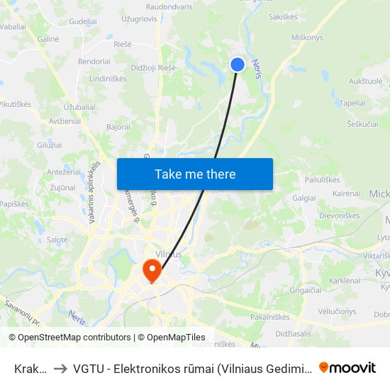 Krakiškės to VGTU - Elektronikos rūmai (Vilniaus Gedimino technikos universitetas) map