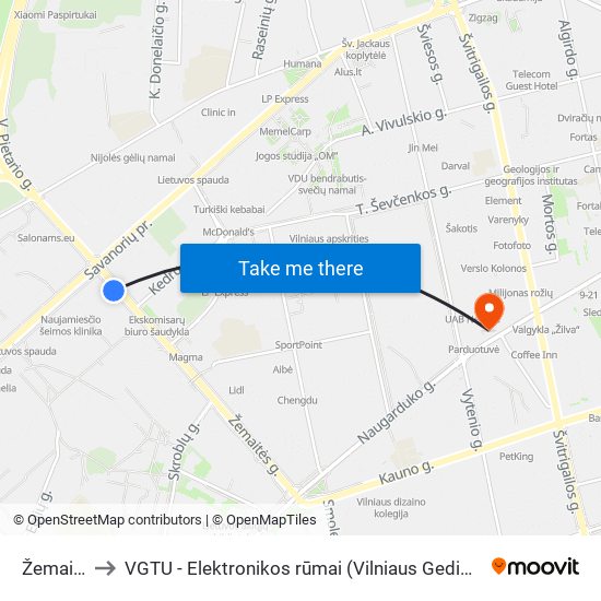 Žemaitės St. to VGTU - Elektronikos rūmai (Vilniaus Gedimino technikos universitetas) map