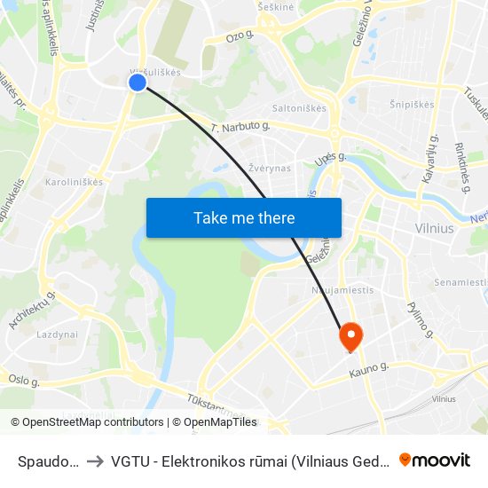 Spaudos Rūmai to VGTU - Elektronikos rūmai (Vilniaus Gedimino technikos universitetas) map