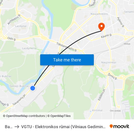 Baldai to VGTU - Elektronikos rūmai (Vilniaus Gedimino technikos universitetas) map