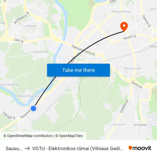 Sausupio St. to VGTU - Elektronikos rūmai (Vilniaus Gedimino technikos universitetas) map