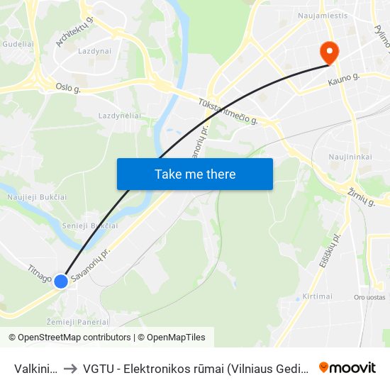 Valkininkų St. to VGTU - Elektronikos rūmai (Vilniaus Gedimino technikos universitetas) map