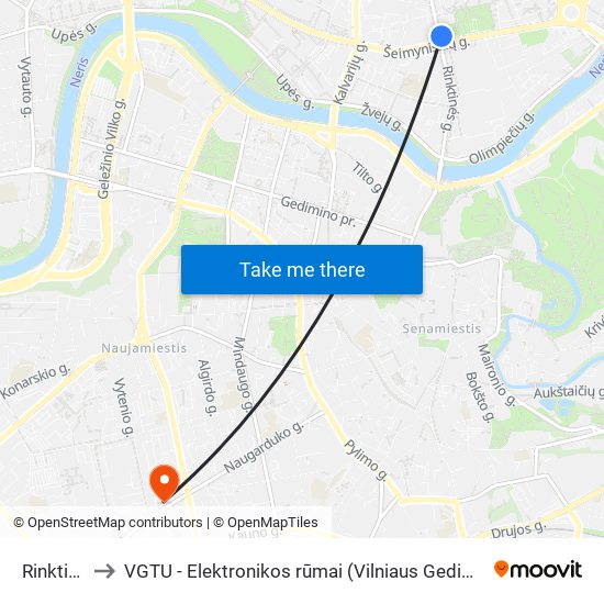 Rinktinės St. to VGTU - Elektronikos rūmai (Vilniaus Gedimino technikos universitetas) map