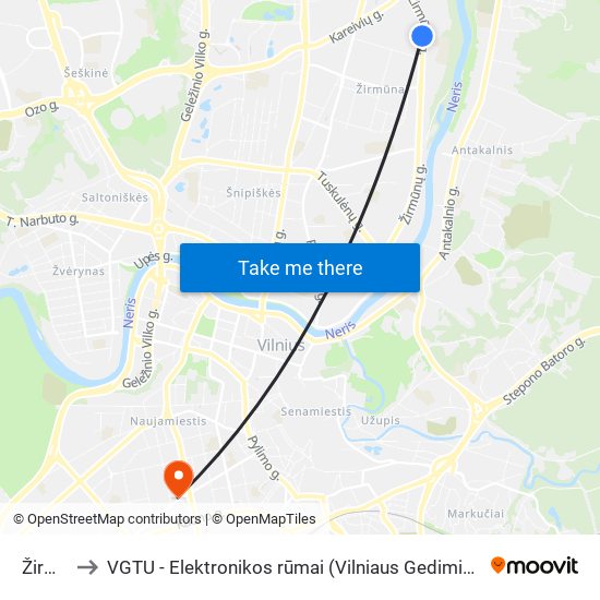 Žirmūnai to VGTU - Elektronikos rūmai (Vilniaus Gedimino technikos universitetas) map