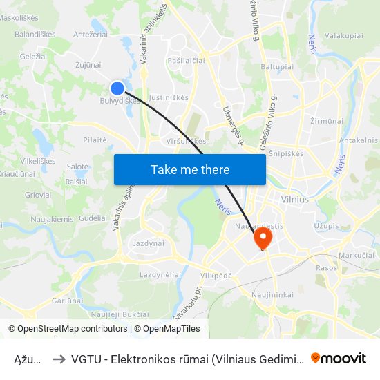 Ąžuolų St. to VGTU - Elektronikos rūmai (Vilniaus Gedimino technikos universitetas) map