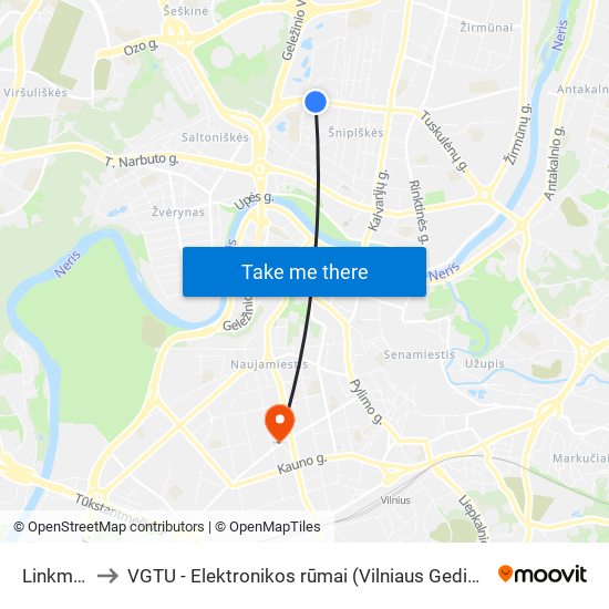 Linkmenų St. to VGTU - Elektronikos rūmai (Vilniaus Gedimino technikos universitetas) map