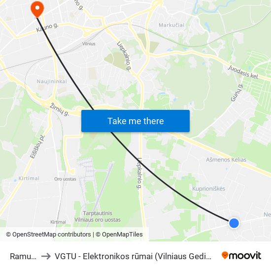 Ramunių St. to VGTU - Elektronikos rūmai (Vilniaus Gedimino technikos universitetas) map