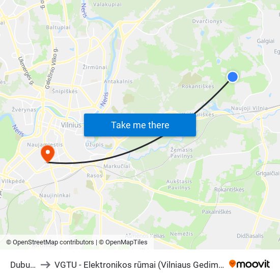 Duburio St. to VGTU - Elektronikos rūmai (Vilniaus Gedimino technikos universitetas) map