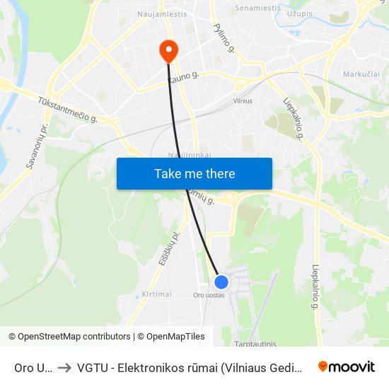 Oro Uostas to VGTU - Elektronikos rūmai (Vilniaus Gedimino technikos universitetas) map