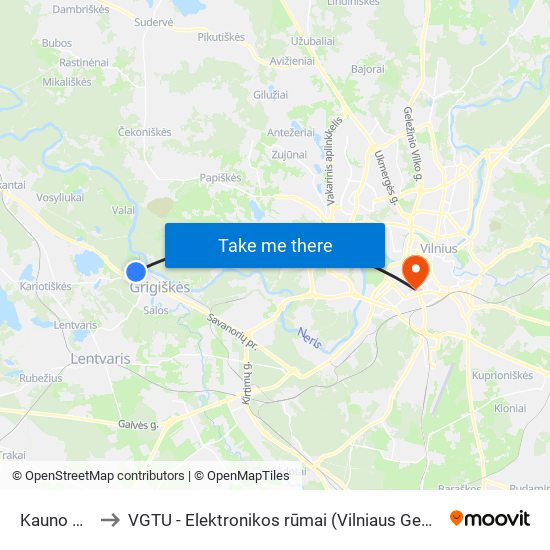 Kauno Vokės St. to VGTU - Elektronikos rūmai (Vilniaus Gedimino technikos universitetas) map