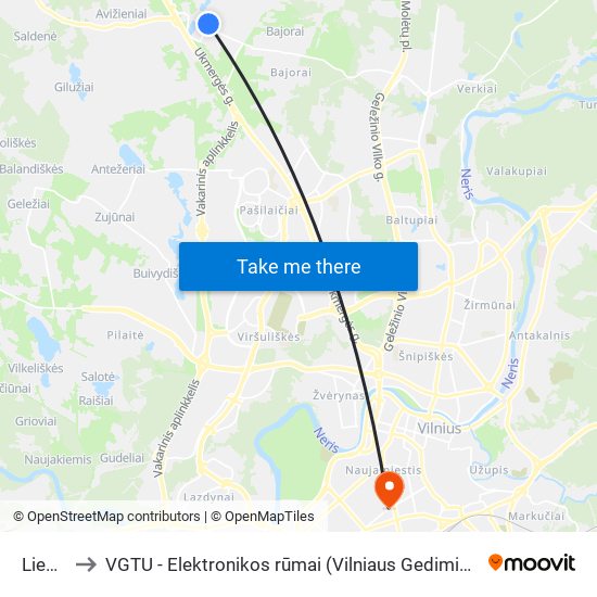 Liepų St. to VGTU - Elektronikos rūmai (Vilniaus Gedimino technikos universitetas) map