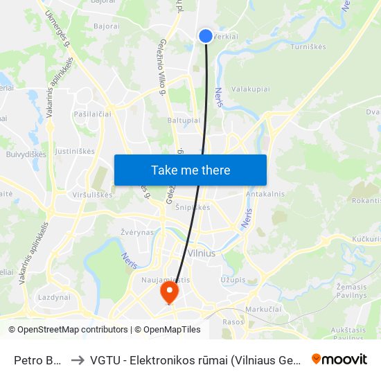 Petro Baublio St. to VGTU - Elektronikos rūmai (Vilniaus Gedimino technikos universitetas) map