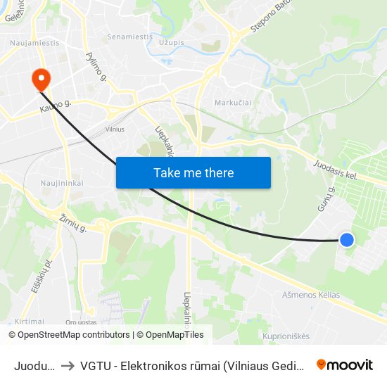 Juodupio St. to VGTU - Elektronikos rūmai (Vilniaus Gedimino technikos universitetas) map