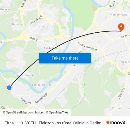 Titnago St. to VGTU - Elektronikos rūmai (Vilniaus Gedimino technikos universitetas) map
