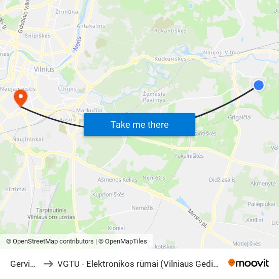 Gerviškių St. to VGTU - Elektronikos rūmai (Vilniaus Gedimino technikos universitetas) map