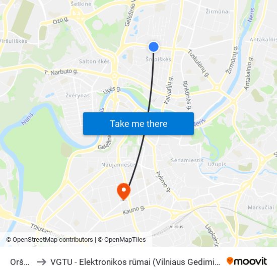 Oršos St. to VGTU - Elektronikos rūmai (Vilniaus Gedimino technikos universitetas) map