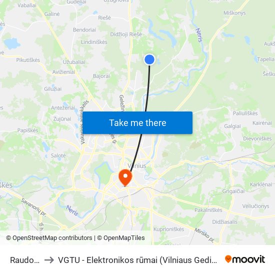 Raudonės St. to VGTU - Elektronikos rūmai (Vilniaus Gedimino technikos universitetas) map