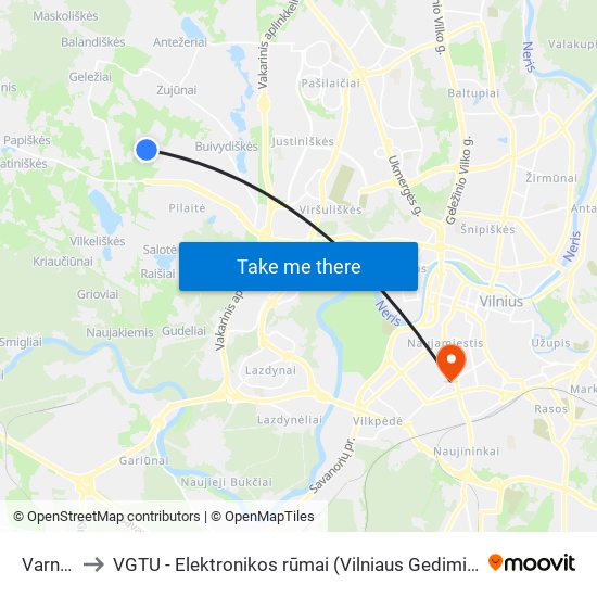 Varnės St. to VGTU - Elektronikos rūmai (Vilniaus Gedimino technikos universitetas) map