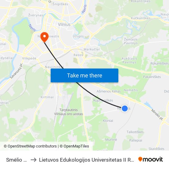 Smėlio St. to Lietuvos Edukologijos Universitetas II Rumai map