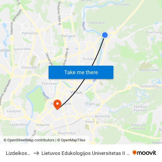 Lizdeikos St. to Lietuvos Edukologijos Universitetas II Rumai map