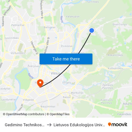 Gedimino Technikos Universitetas to Lietuvos Edukologijos Universitetas II Rumai map