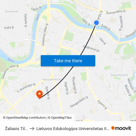 Žaliasis Tiltas to Lietuvos Edukologijos Universitetas II Rumai map