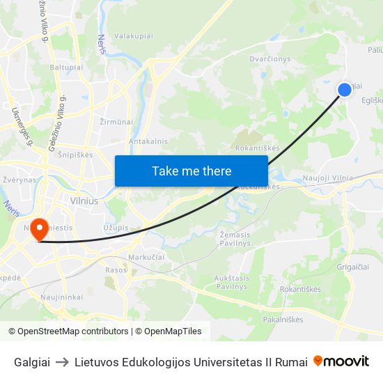 Galgiai to Lietuvos Edukologijos Universitetas II Rumai map