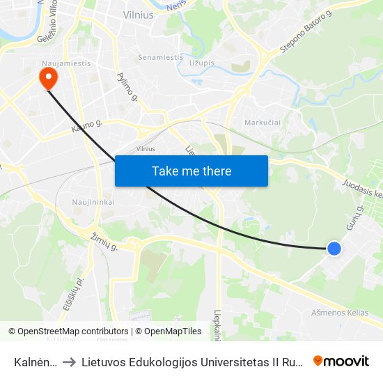 Kalnėnai to Lietuvos Edukologijos Universitetas II Rumai map