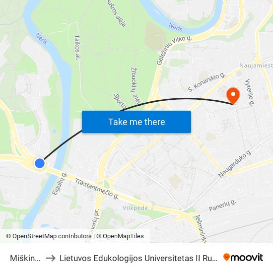 Miškiniai to Lietuvos Edukologijos Universitetas II Rumai map