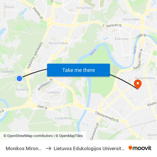 Monikos Mironaitės St. to Lietuvos Edukologijos Universitetas II Rumai map