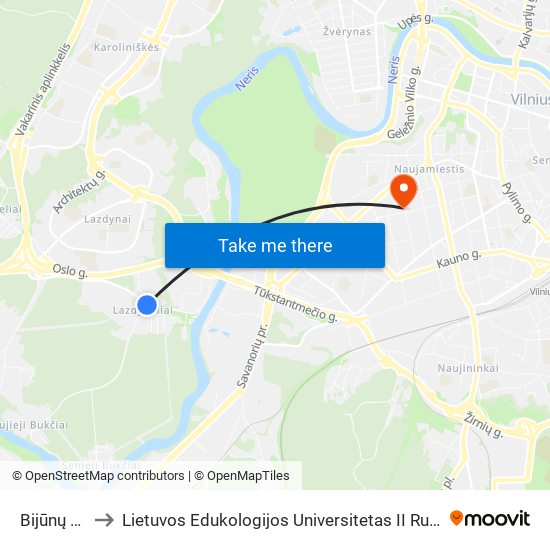 Bijūnų St. to Lietuvos Edukologijos Universitetas II Rumai map