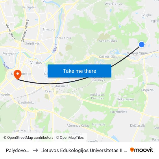 Palydovo St. to Lietuvos Edukologijos Universitetas II Rumai map