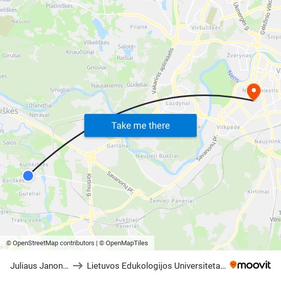 Juliaus Janonio St. to Lietuvos Edukologijos Universitetas II Rumai map