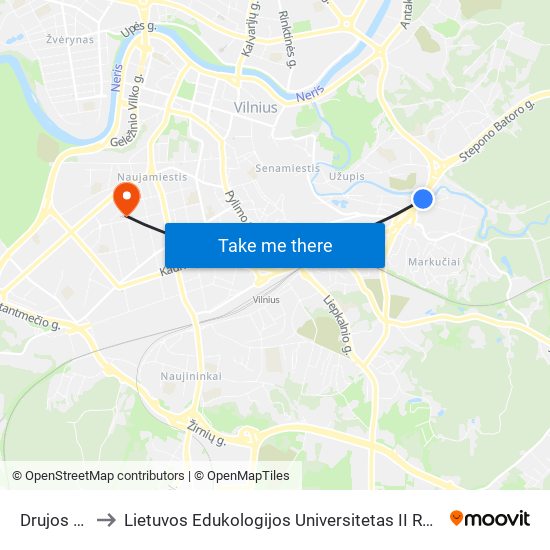 Drujos St. to Lietuvos Edukologijos Universitetas II Rumai map