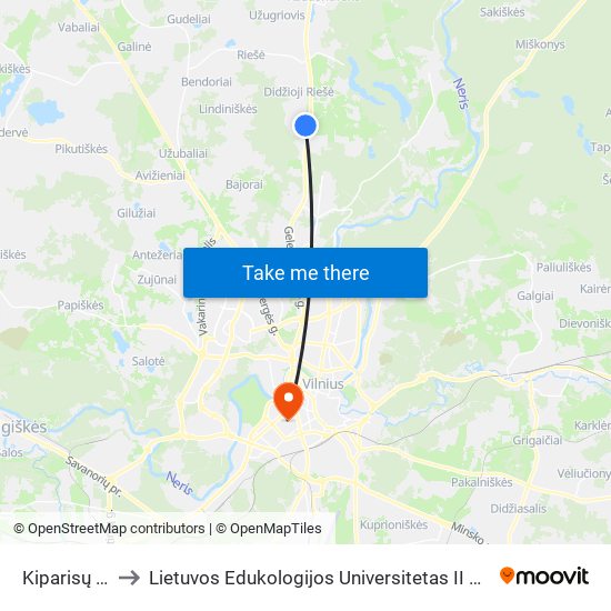 Kiparisų St. to Lietuvos Edukologijos Universitetas II Rumai map