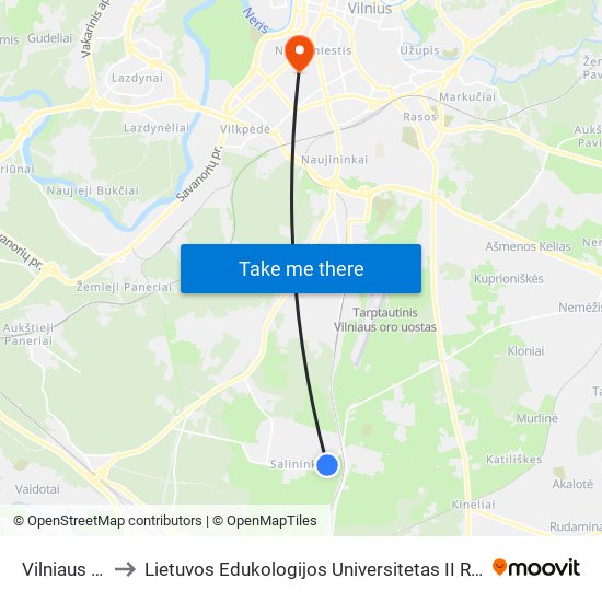 Vilniaus St. to Lietuvos Edukologijos Universitetas II Rumai map