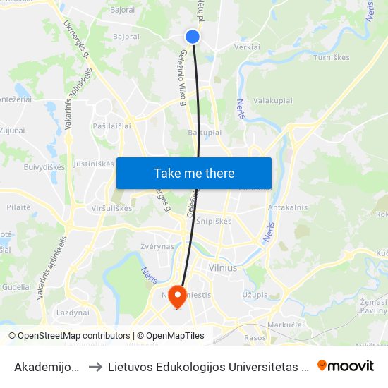 Akademijos St. to Lietuvos Edukologijos Universitetas II Rumai map