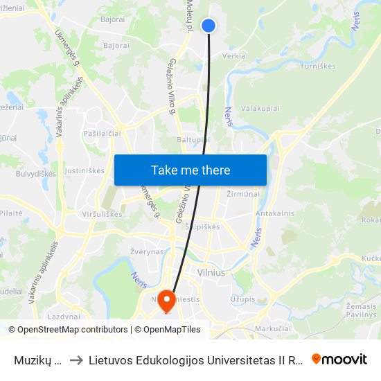 Muzikų St. to Lietuvos Edukologijos Universitetas II Rumai map