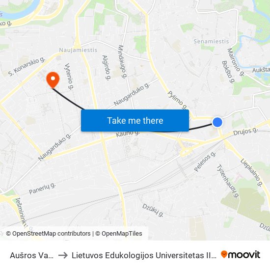 Aušros Vartai to Lietuvos Edukologijos Universitetas II Rumai map