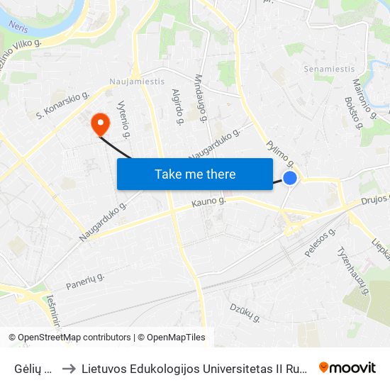 Gėlių St. to Lietuvos Edukologijos Universitetas II Rumai map