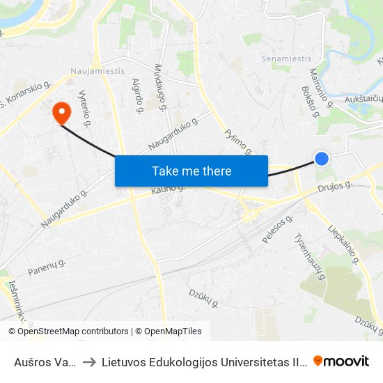 Aušros Vartai to Lietuvos Edukologijos Universitetas II Rumai map