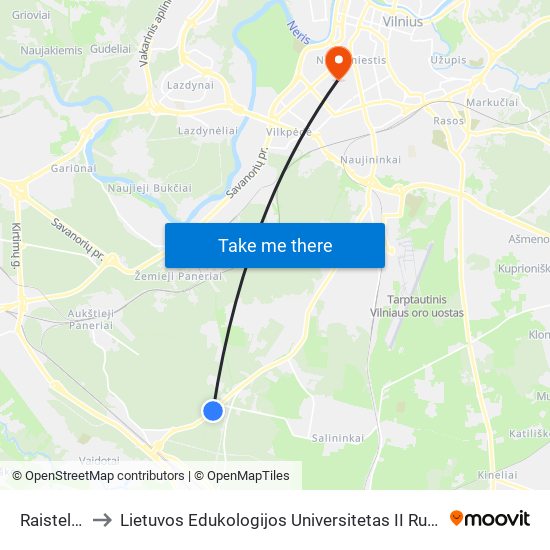 Raisteliai to Lietuvos Edukologijos Universitetas II Rumai map