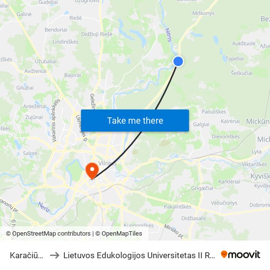 Karačiūnai to Lietuvos Edukologijos Universitetas II Rumai map